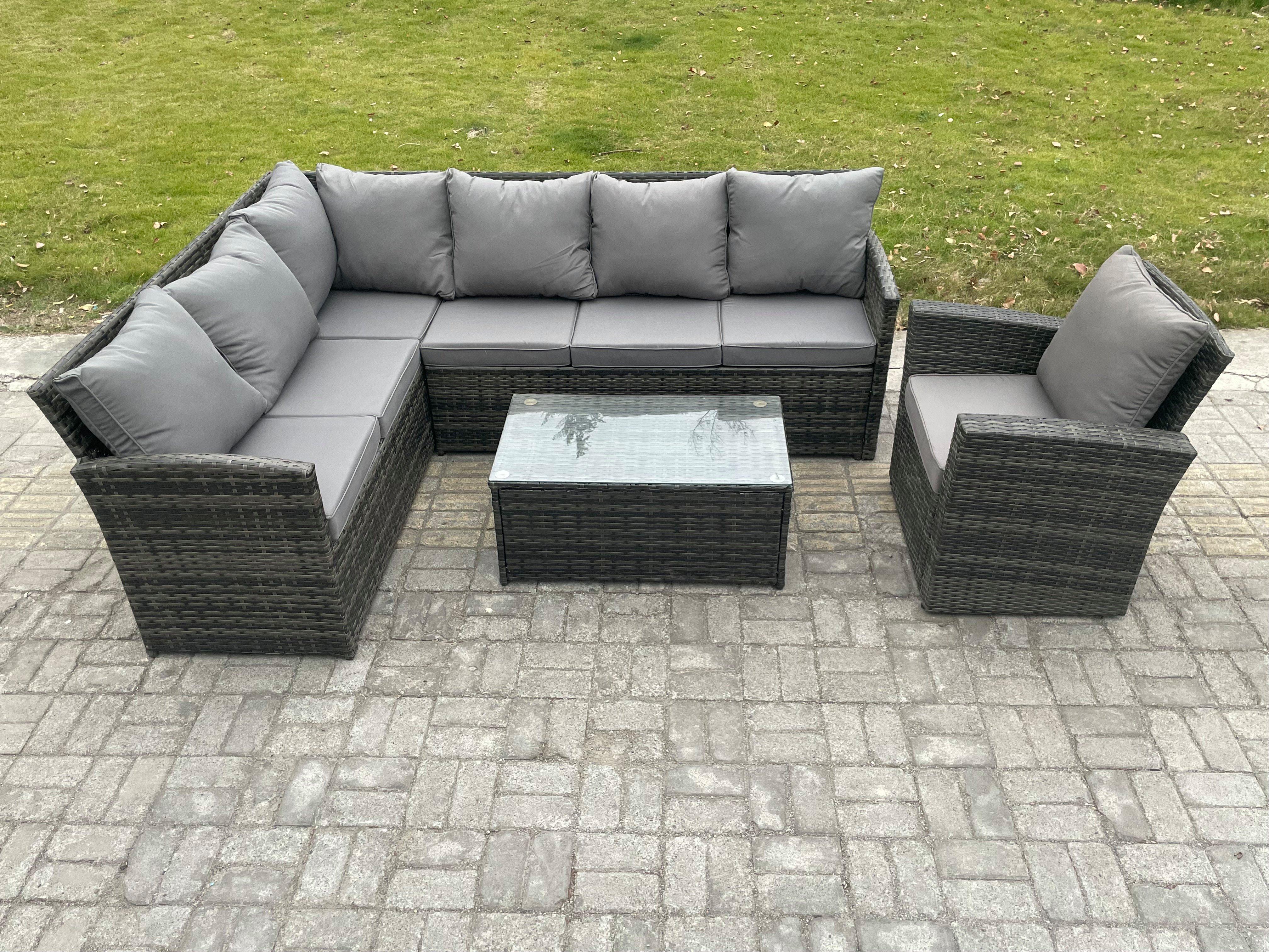 Rattan Lounge Corner Sofa Set Wicker PE Outdoor Garden Furniture Set with Rectangular Coffee Table A